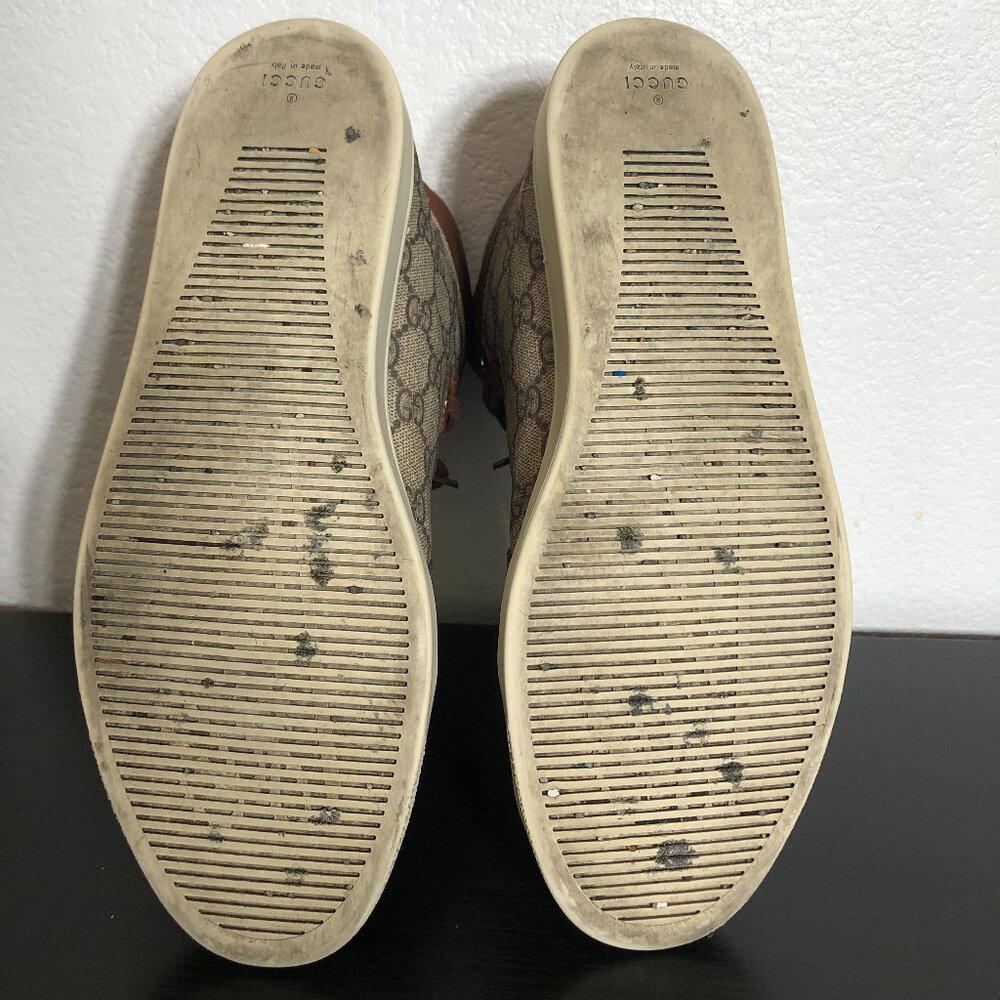 SOLD Gucci 224778 GG Imprime High Top Authentic Brown Crocodile Trim Men’s 8.5 - Picture 9 of 13